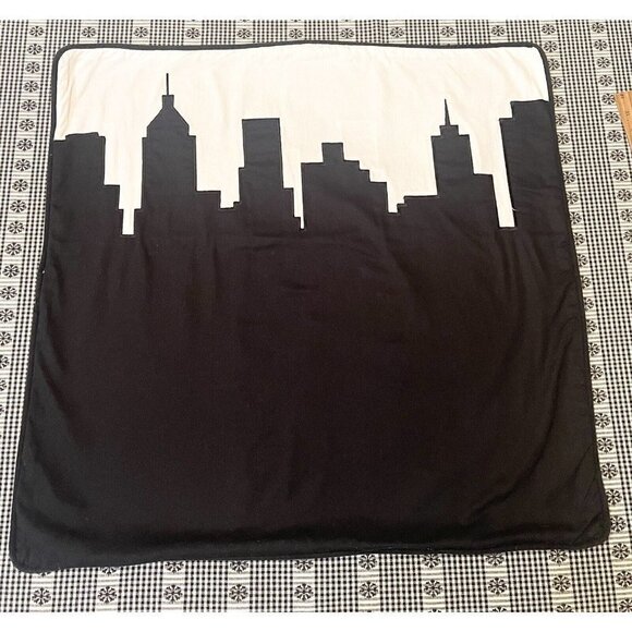 Alamode Home City Skyline Throw Pillow Cover 26” Black White Cotton Passport - Picture 1 of 5